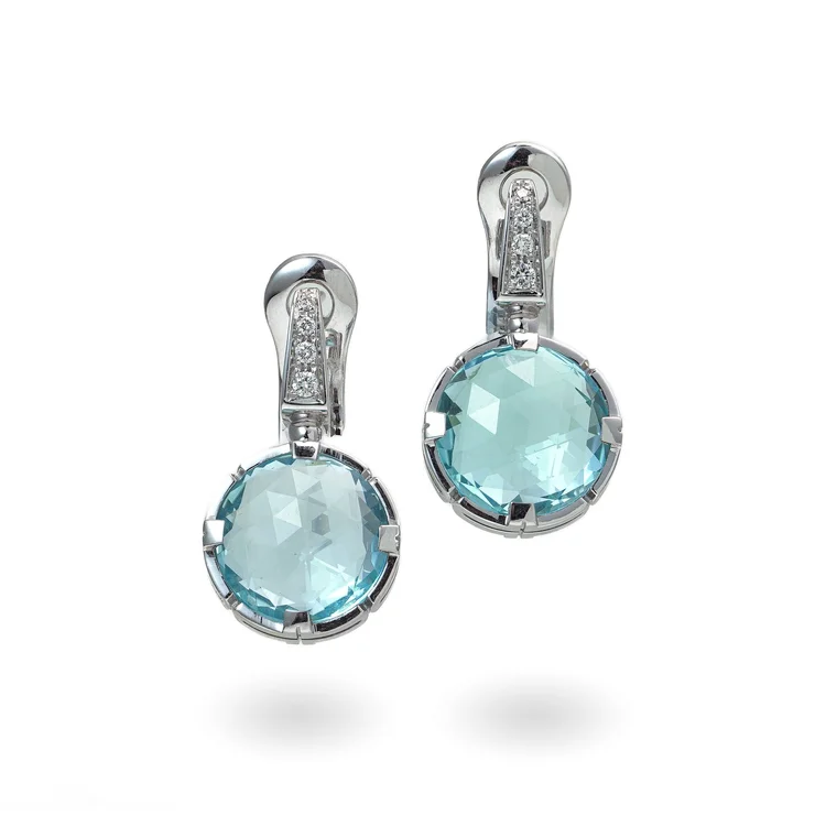 Bvlgari 18KT White Gold Blue Topaz and Diamond Clip Earrings