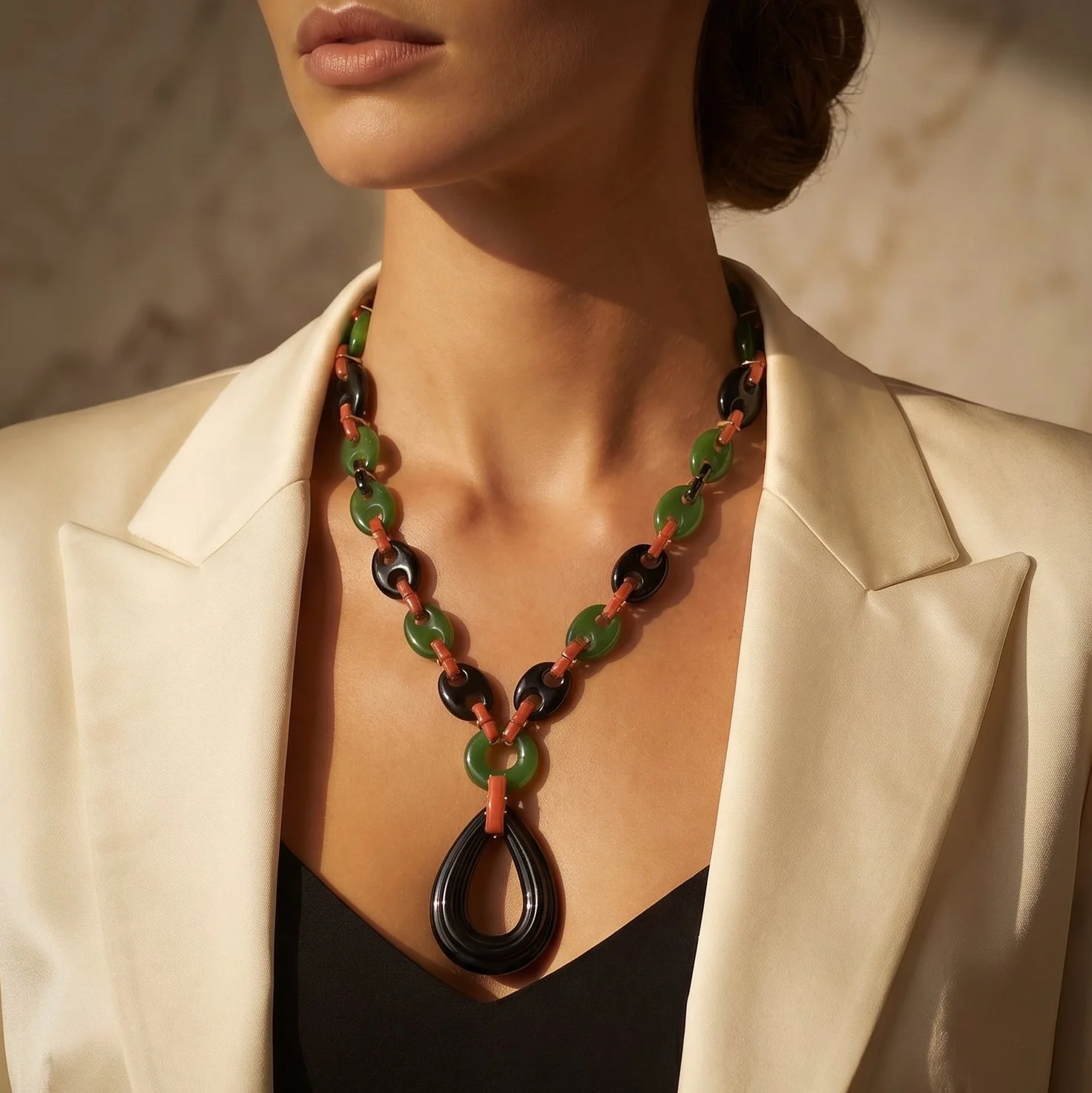 Jade, Onyx and Coral Necklace.jpg