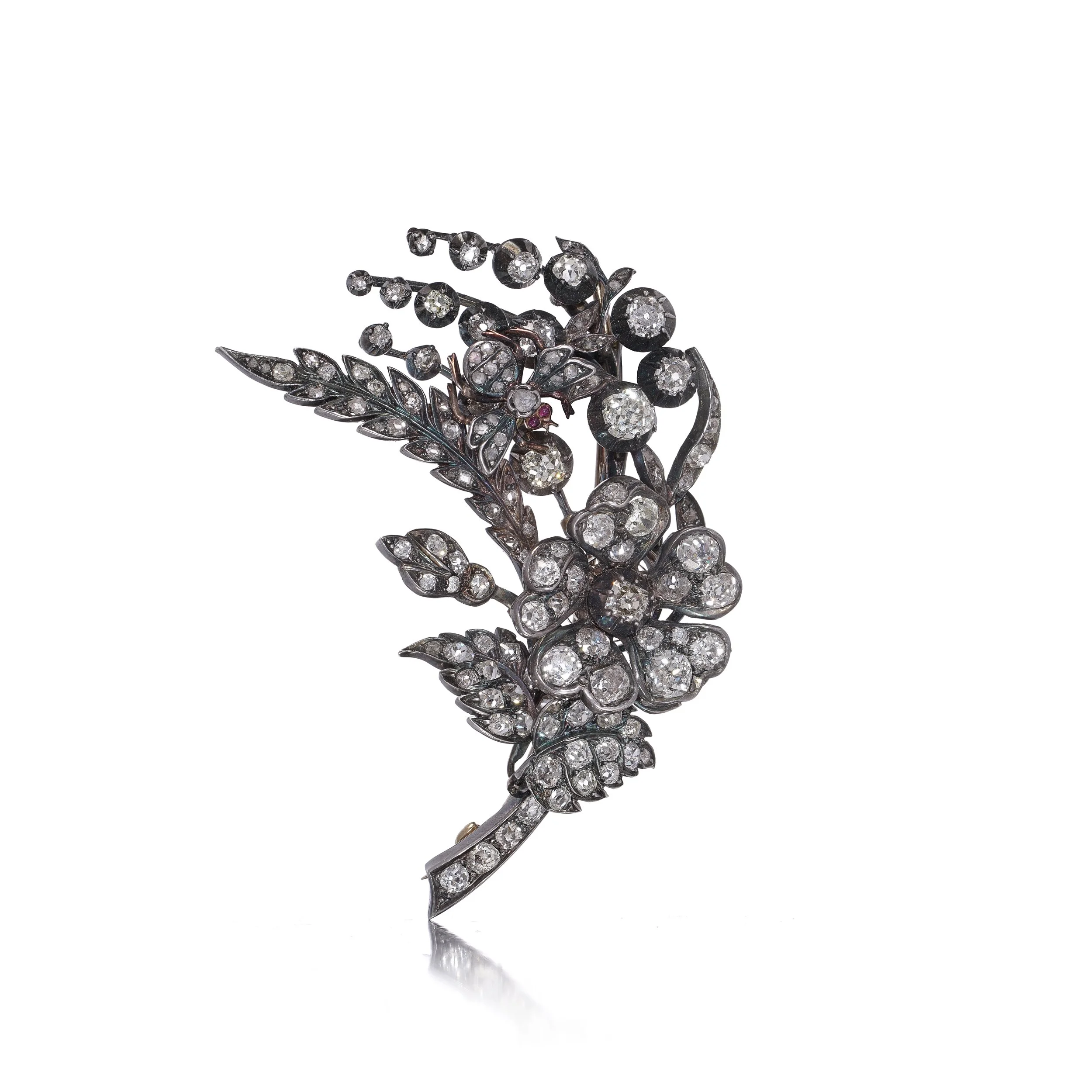 Victorian old-cut diamond tremblant brooch