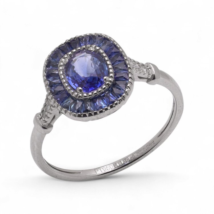 Art Deco style platinum sapphire and diamond Ring
