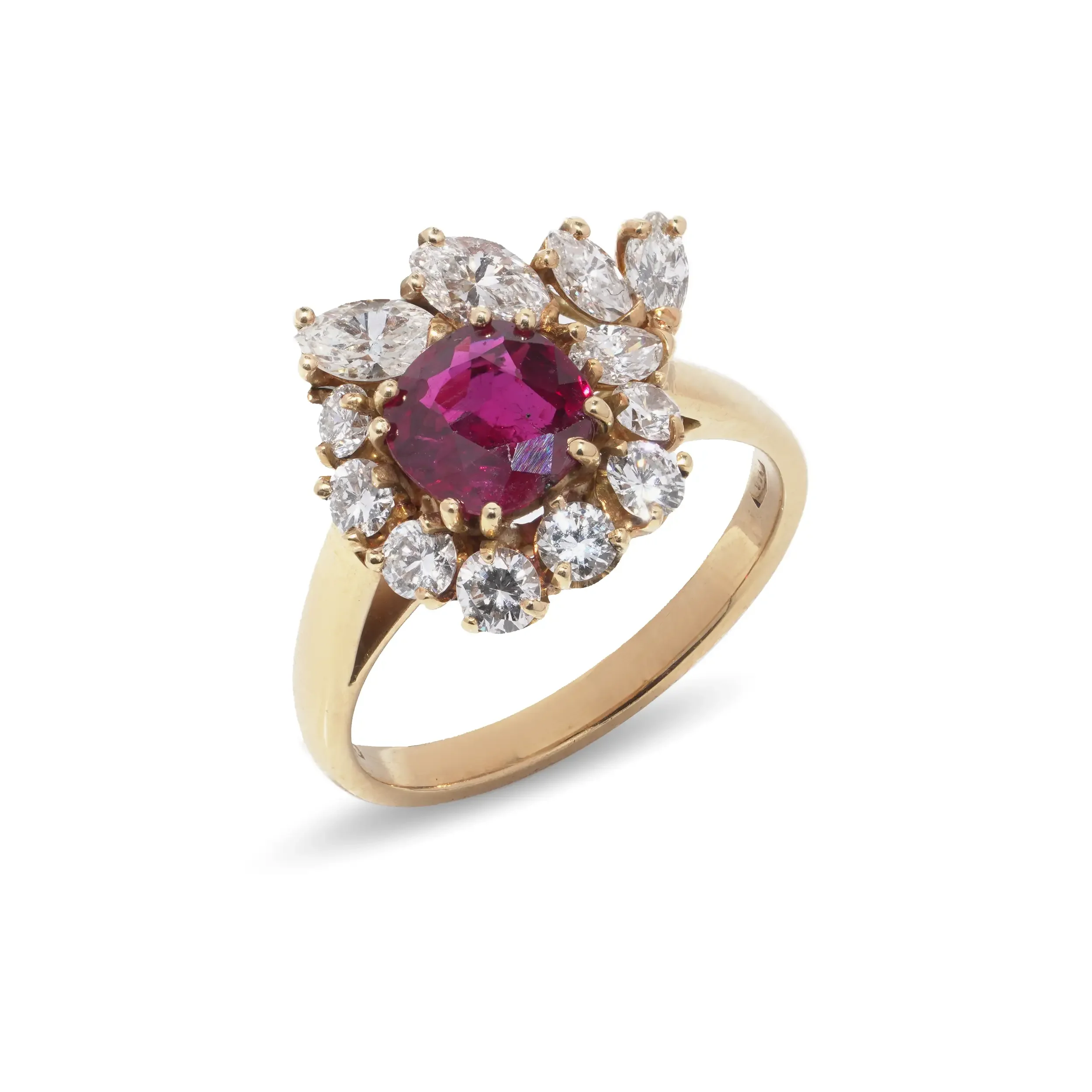 18KT Yellow Gold Natural Ruby & Diamond Cluster Ring
