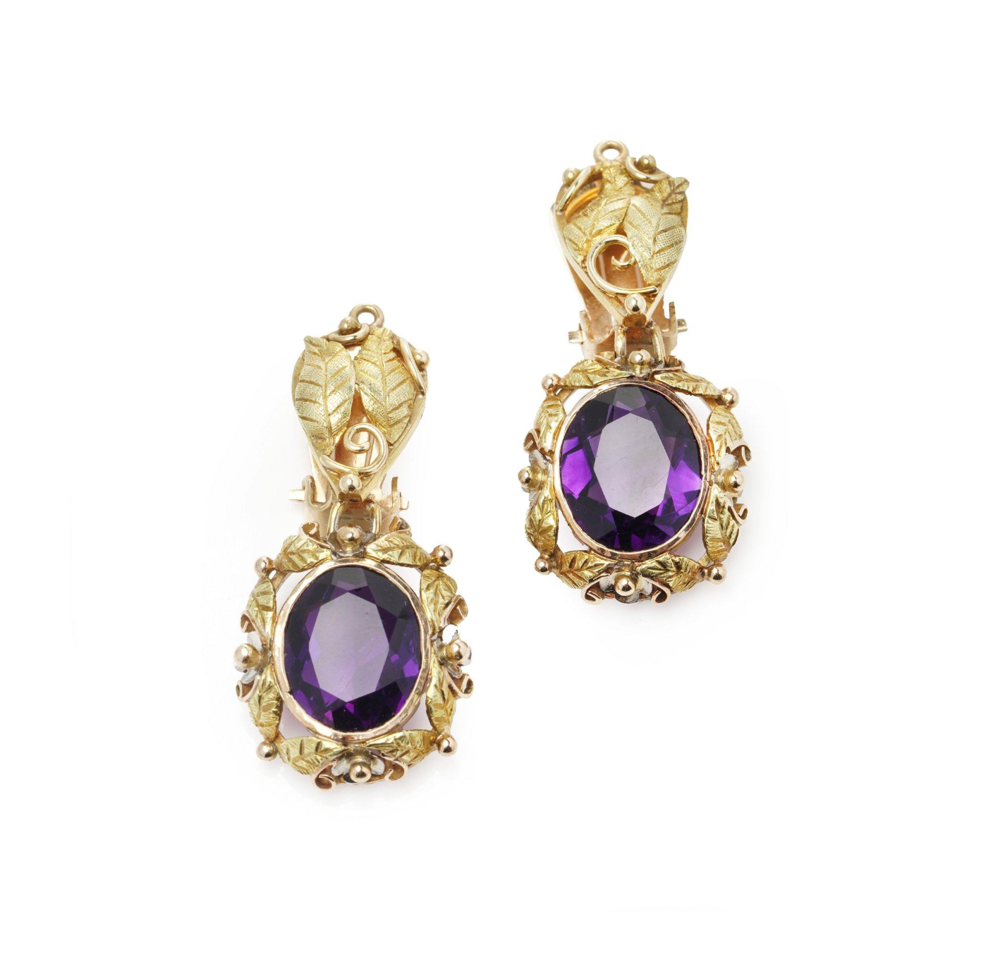 Antique 18K Gold Amethyst Clip-On Earrings