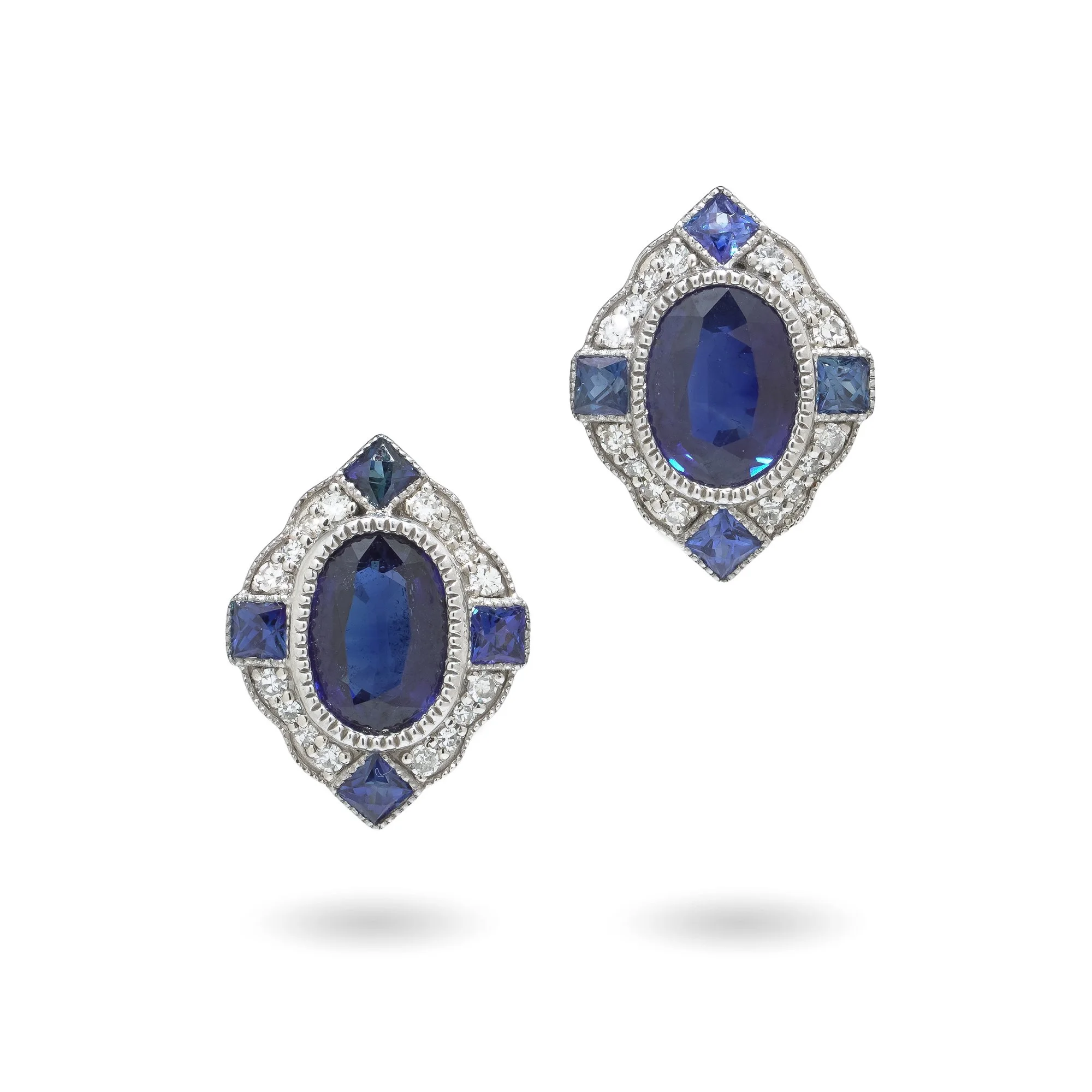 Platinum Sapphire and Diamond Stud Earrings