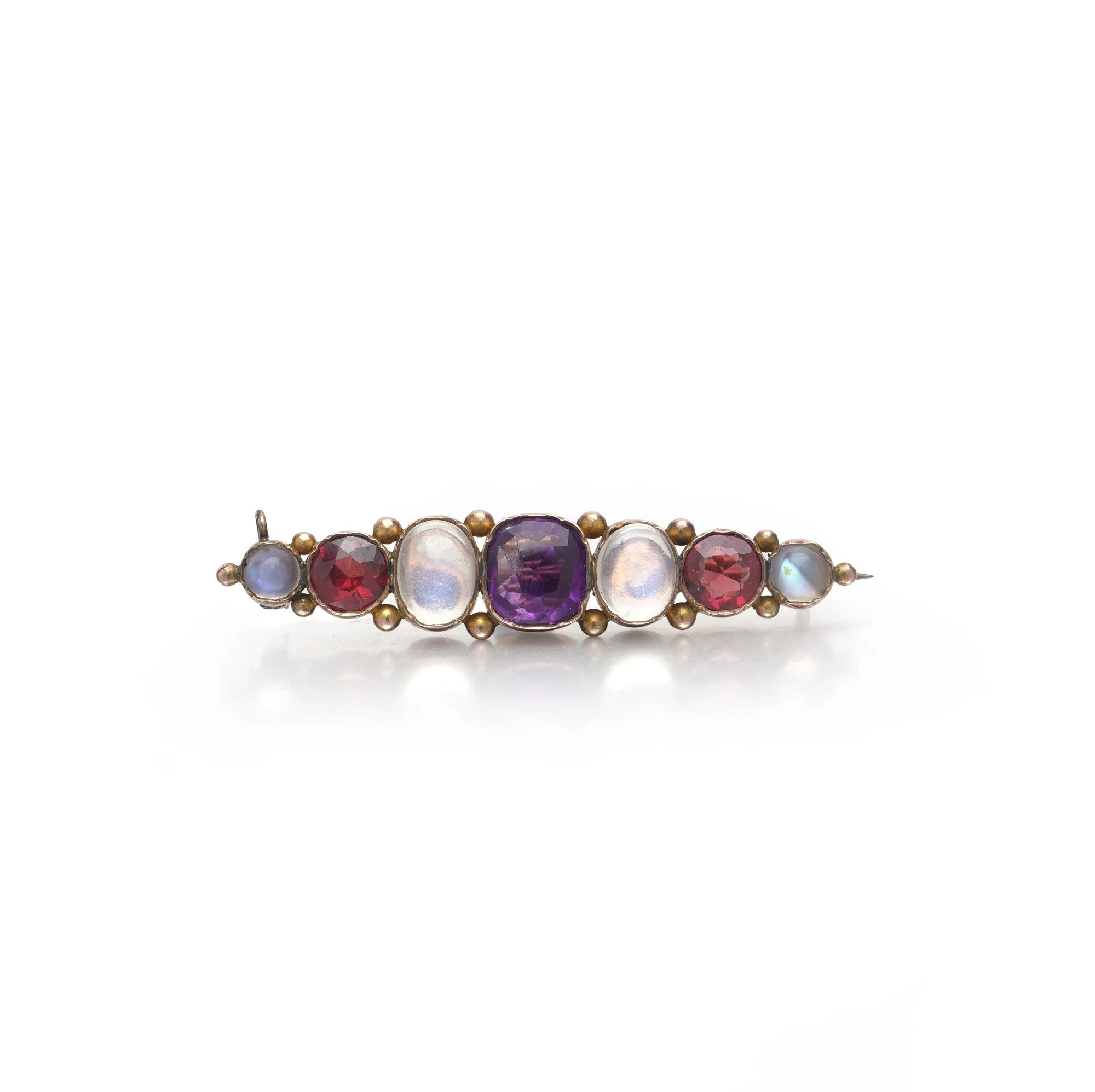 Antique Victorian 9ct Gold Multi-Gem Bar Brooch