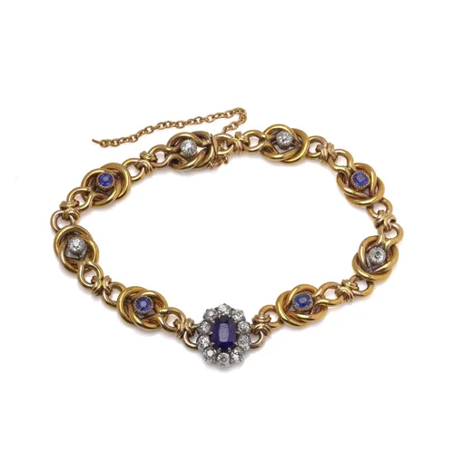 Early 20th Century 21KT Gold Sapphire and Diamond Bracelet