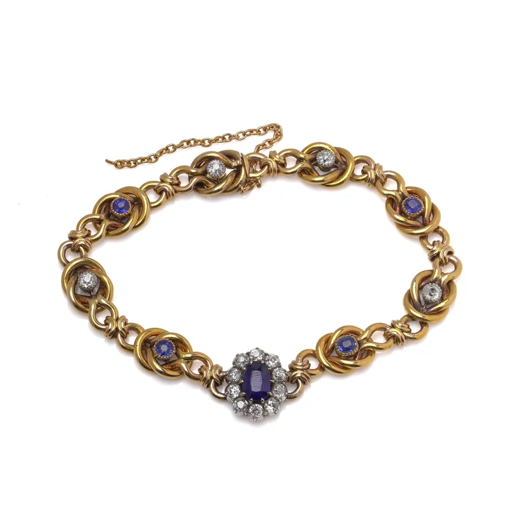 Early 20th Century 21KT Gold Sapphire and Diamond Bracelet
