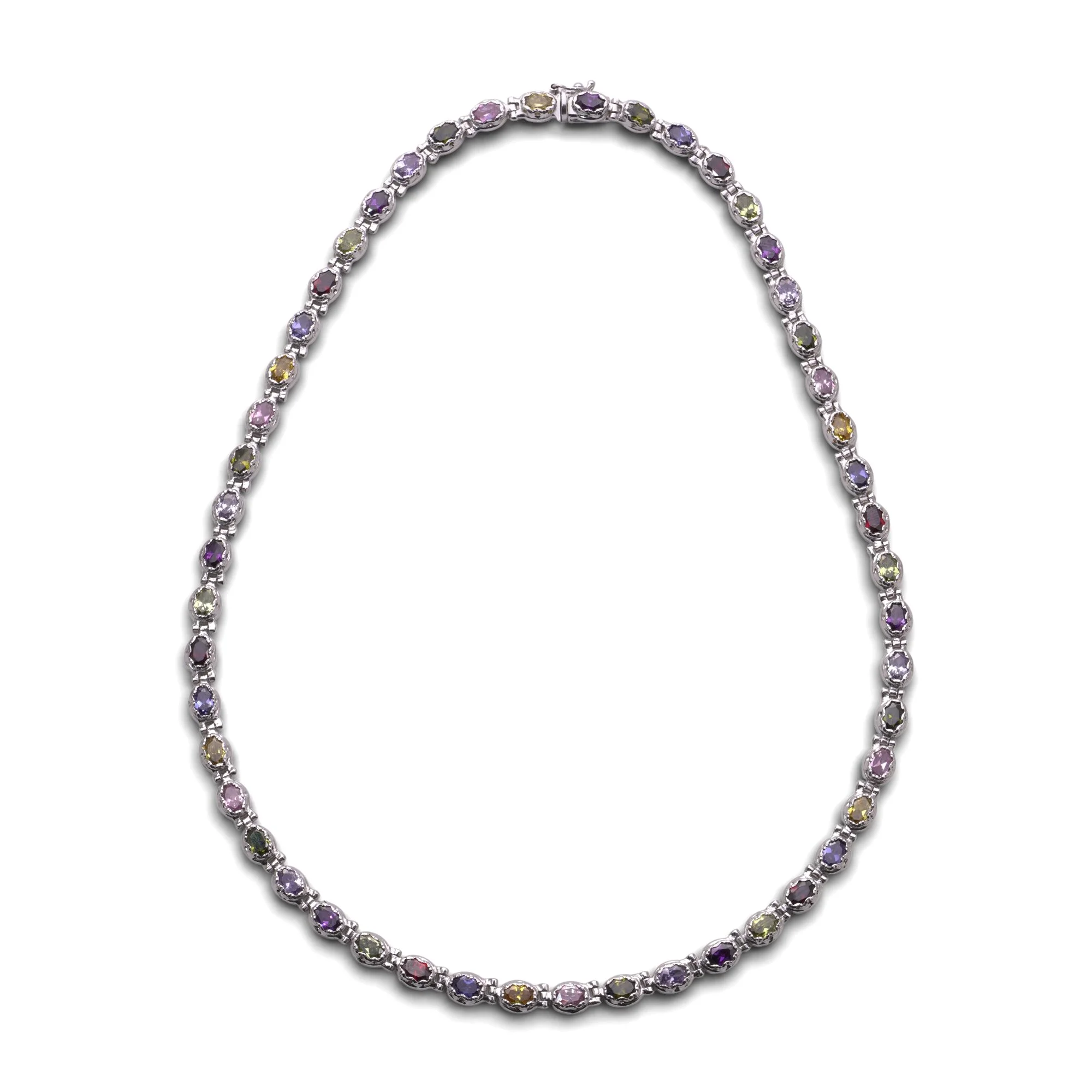 Vintage Italian 18KT White Gold Multi-Gem Necklace