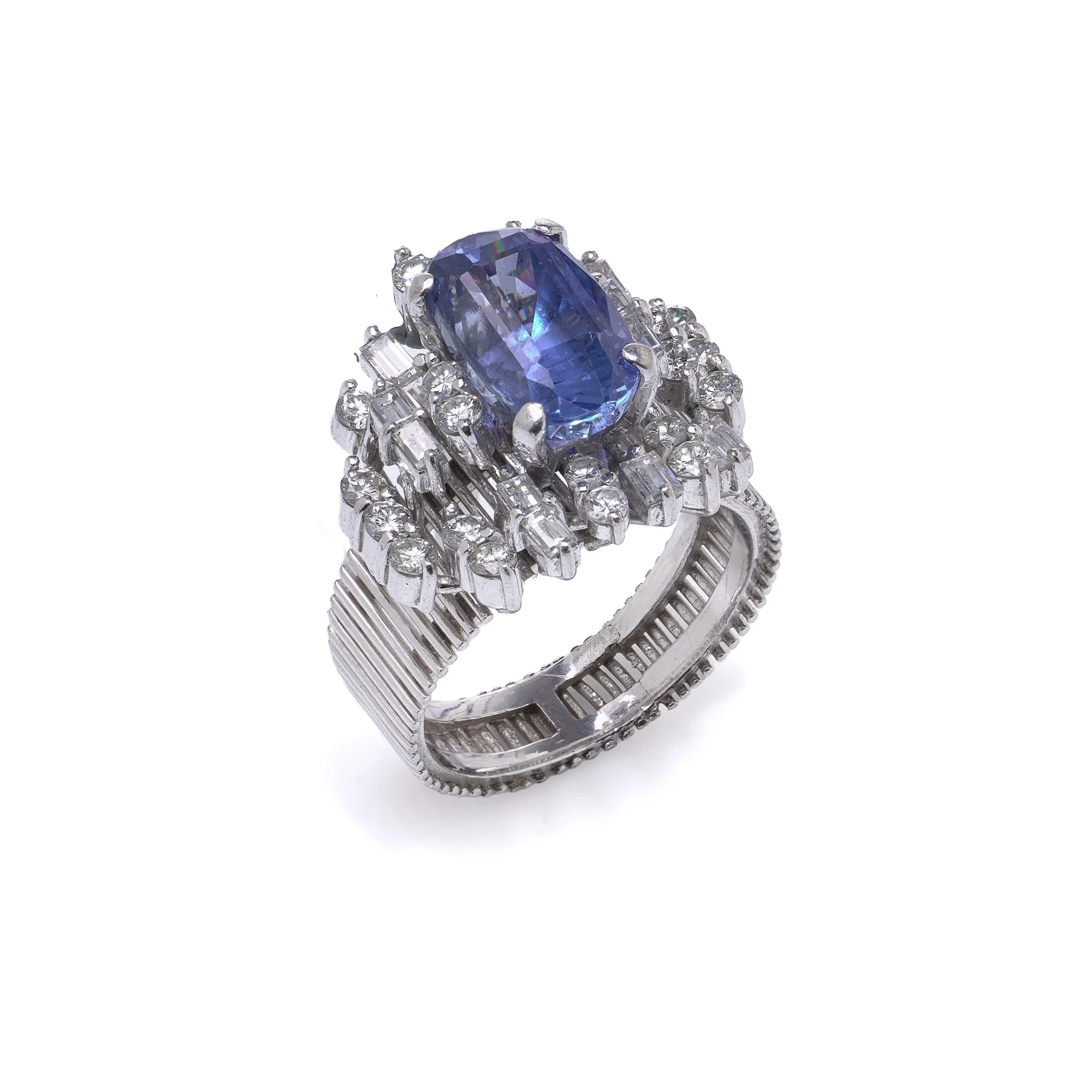 18KT White Gold 3ct Ceylon Sapphire and Diamond Cluster Ring