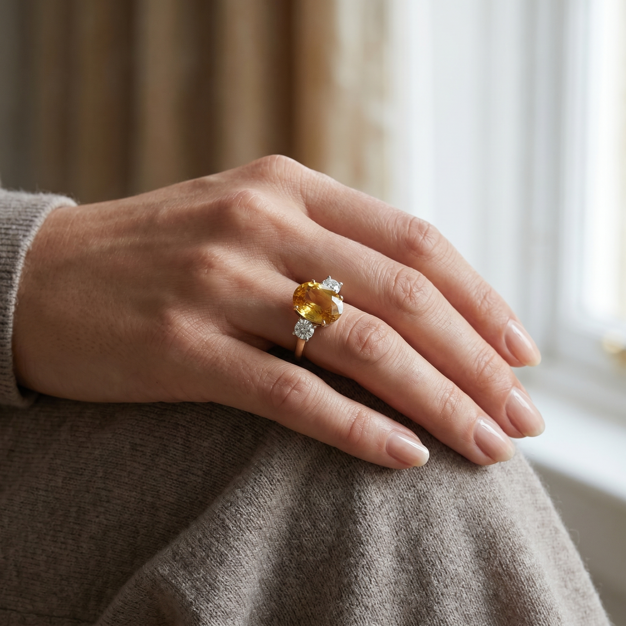 CITRINE AND DIAMOND 3STONE RING 18KT GOLD.png