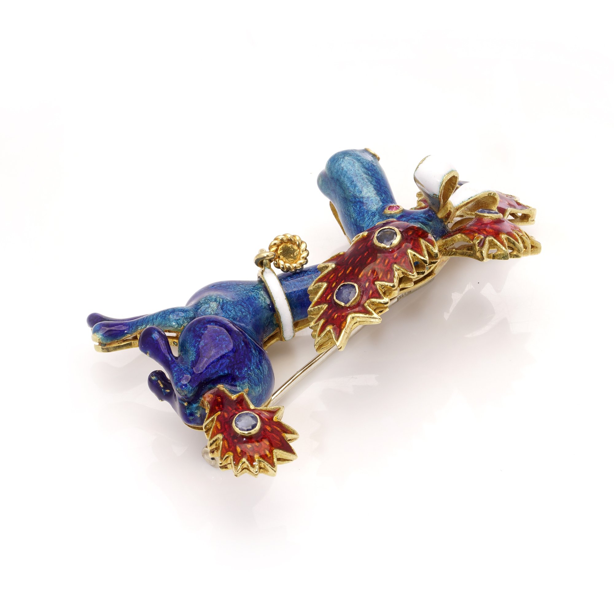 18KT GOLD POODLE BLUE ENAMEL BROOCH 3.jpg