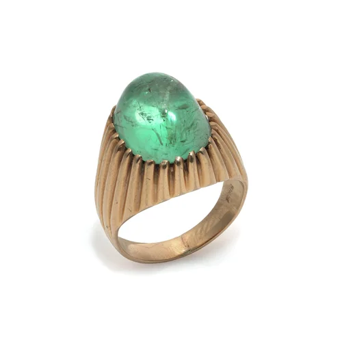 Vintage 1950s 18KT Gold Cabochon Emerald Ring