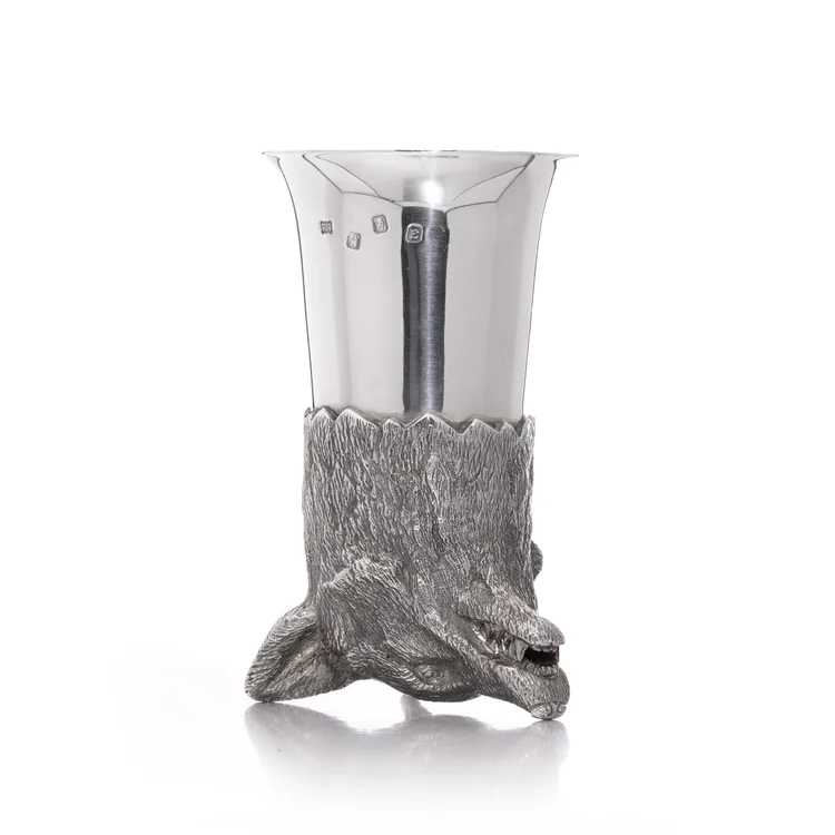 Royal Irish Silver Co. Sterling Silver-Gilt Wolf Stirrup Cup, 1972