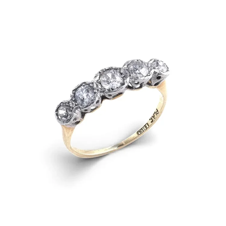 Art Deco 18KT Gold & Platinum Old-Cut Diamond Five-Stone Ring (c. 1920s)