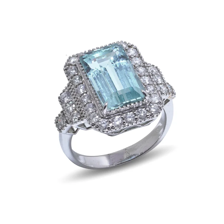 Vintage Aquamarine & Diamond Cluster Ring