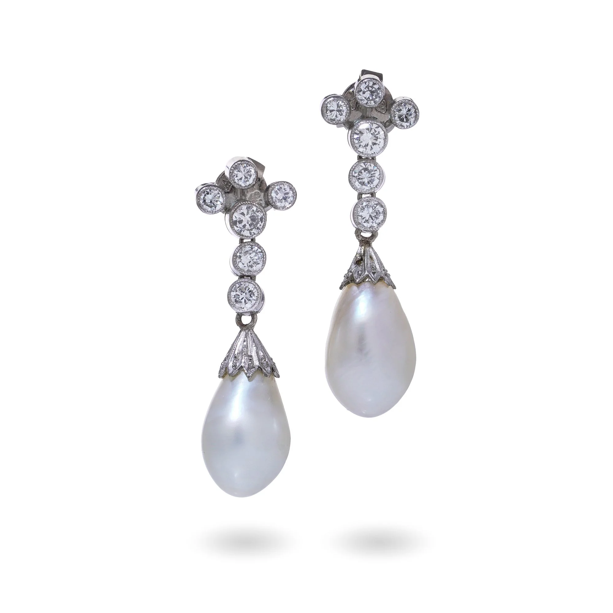 18kt White Gold Natural Saltwater Pearl & Diamond Earrings