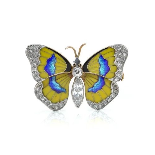 Early 20th Century Diamond and Enamel Butterfly Brooch