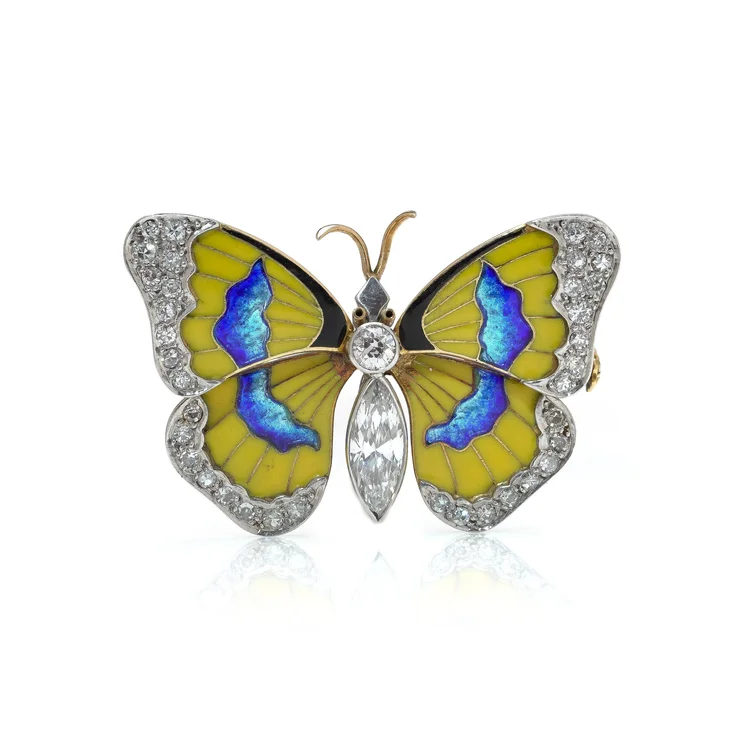Early 20th Century Diamond and Enamel Butterfly Brooch