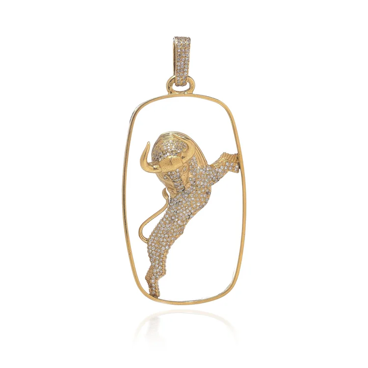 Georges LEnfant Vintage 18KT Gold Diamond Pav Bull Pendant
