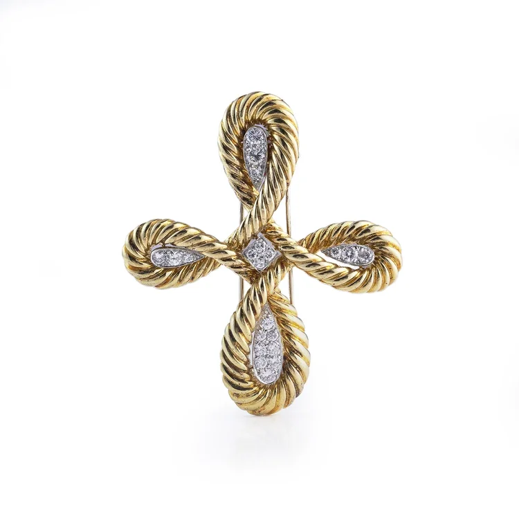 Van Cleef & Arpels Diamond Rope-Work Cross Brooch (c. 1980s)