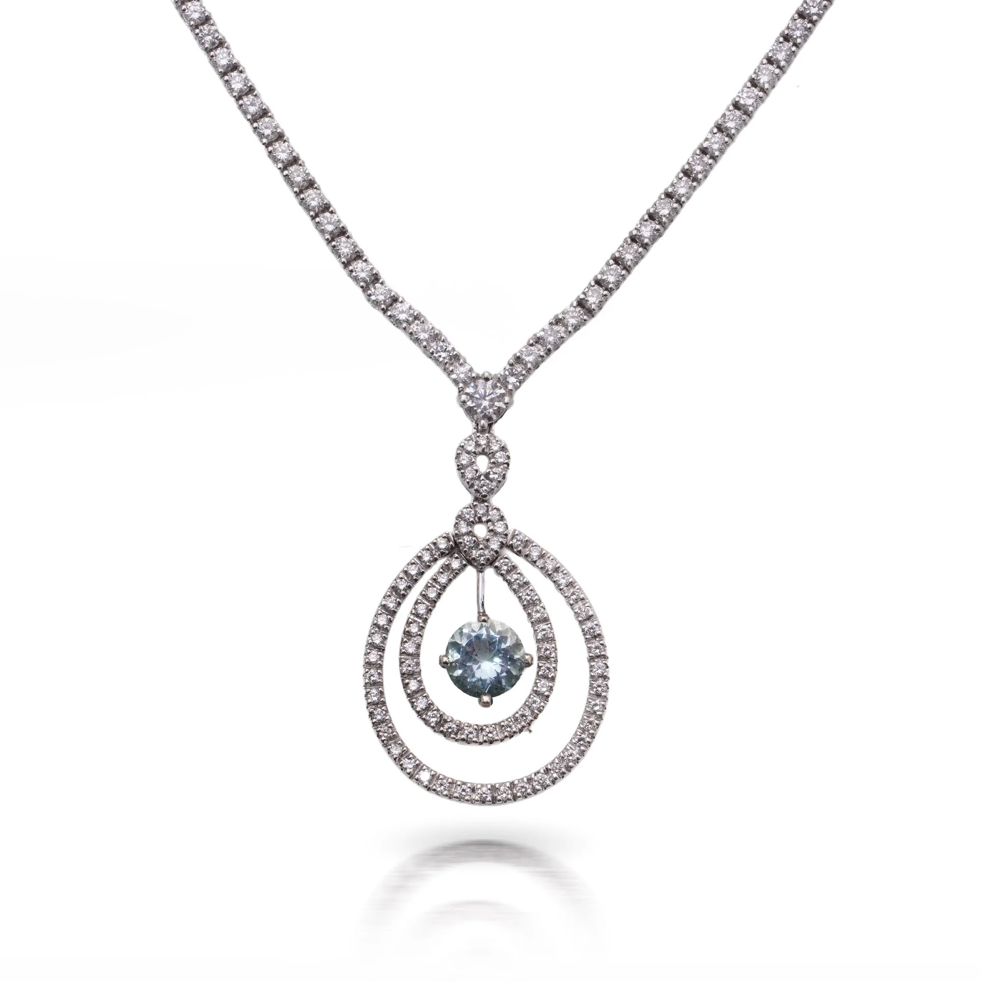 Vintage 18KT White Gold Diamond & Aquamarine Necklace