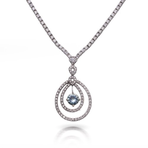 Vintage 18KT White Gold Diamond & Aquamarine Necklace