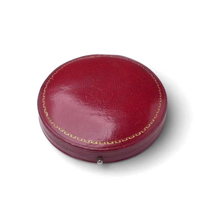 Antique Round Leather and Velvet Jewellery Box