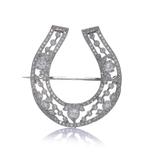 Belle poque Platinum Diamond Horseshoe Brooch