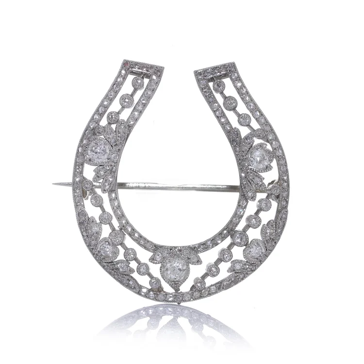 Belle poque Platinum Diamond Horseshoe Brooch