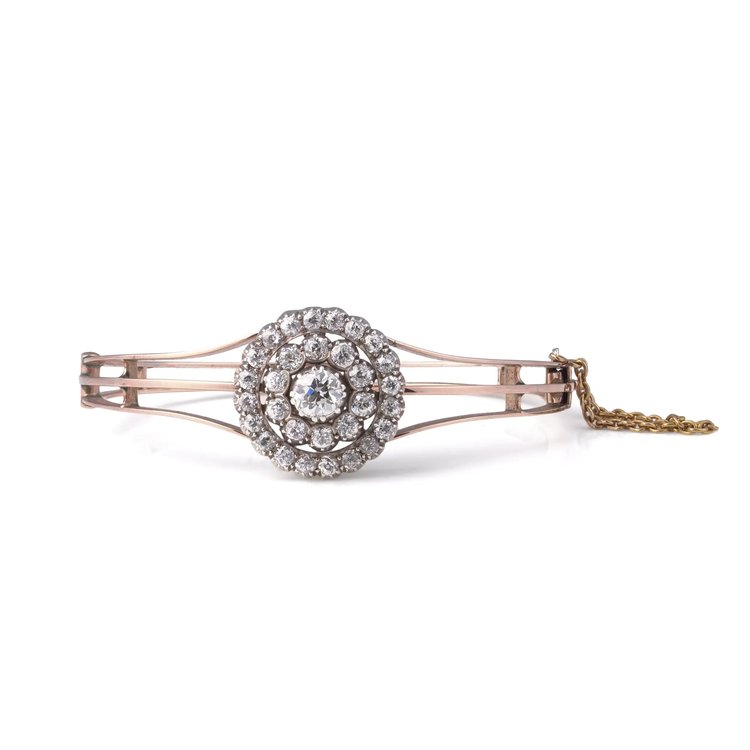 Antique Victorian Old Cut Diamond Bangle 9KT Gold 2.10ct