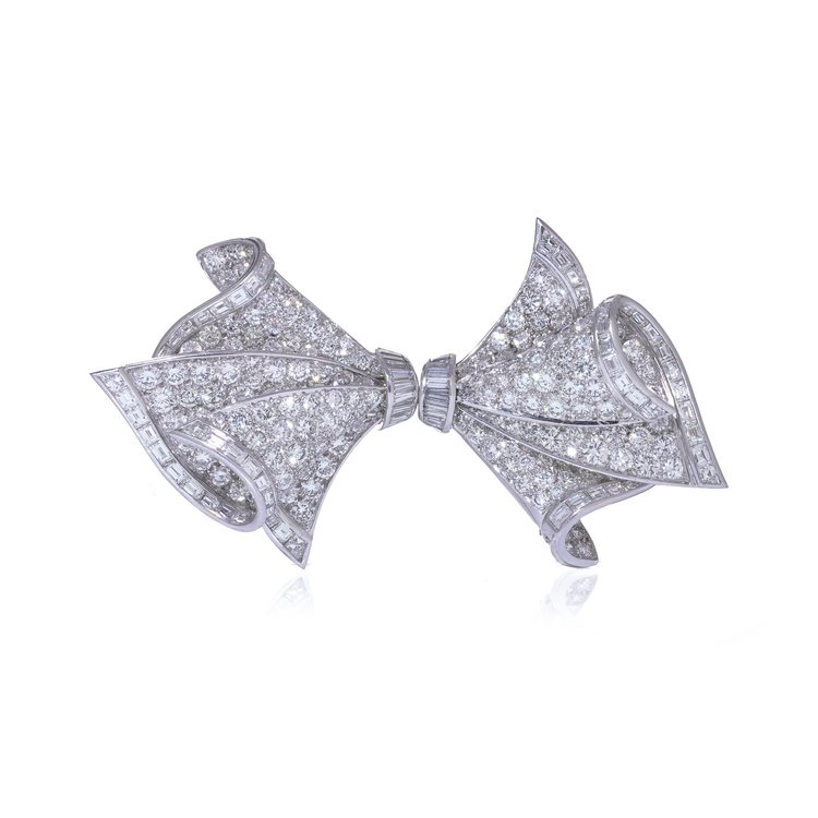 Adler 18KT White Gold Diamond Double Clip Brooch