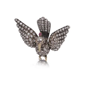 Victorian gold and silver bird brooch with rose cut diamonds