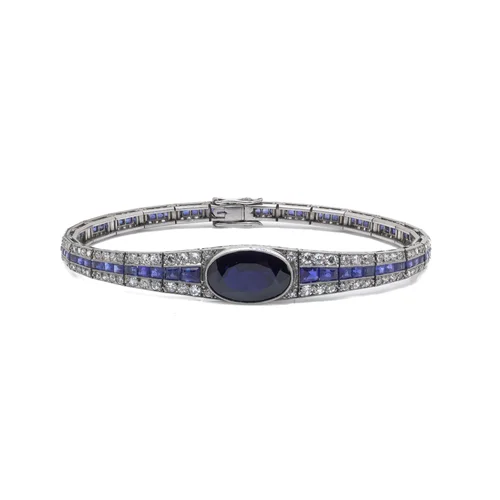 Art Deco Platinum Sapphire & Diamond Bracelet, Mauboussin Style