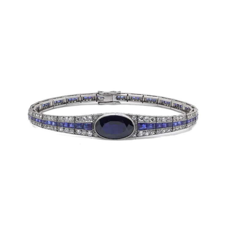 Art Deco Platinum Sapphire & Diamond Bracelet, Mauboussin Style