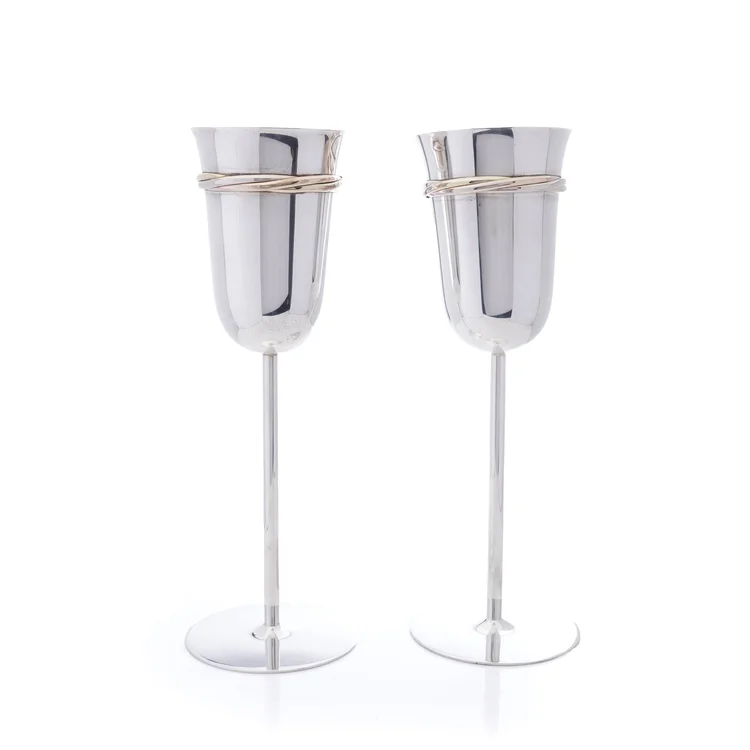 Cartier Vintage Sterling Silver Trinity-Style Pair of Champagne Flutes