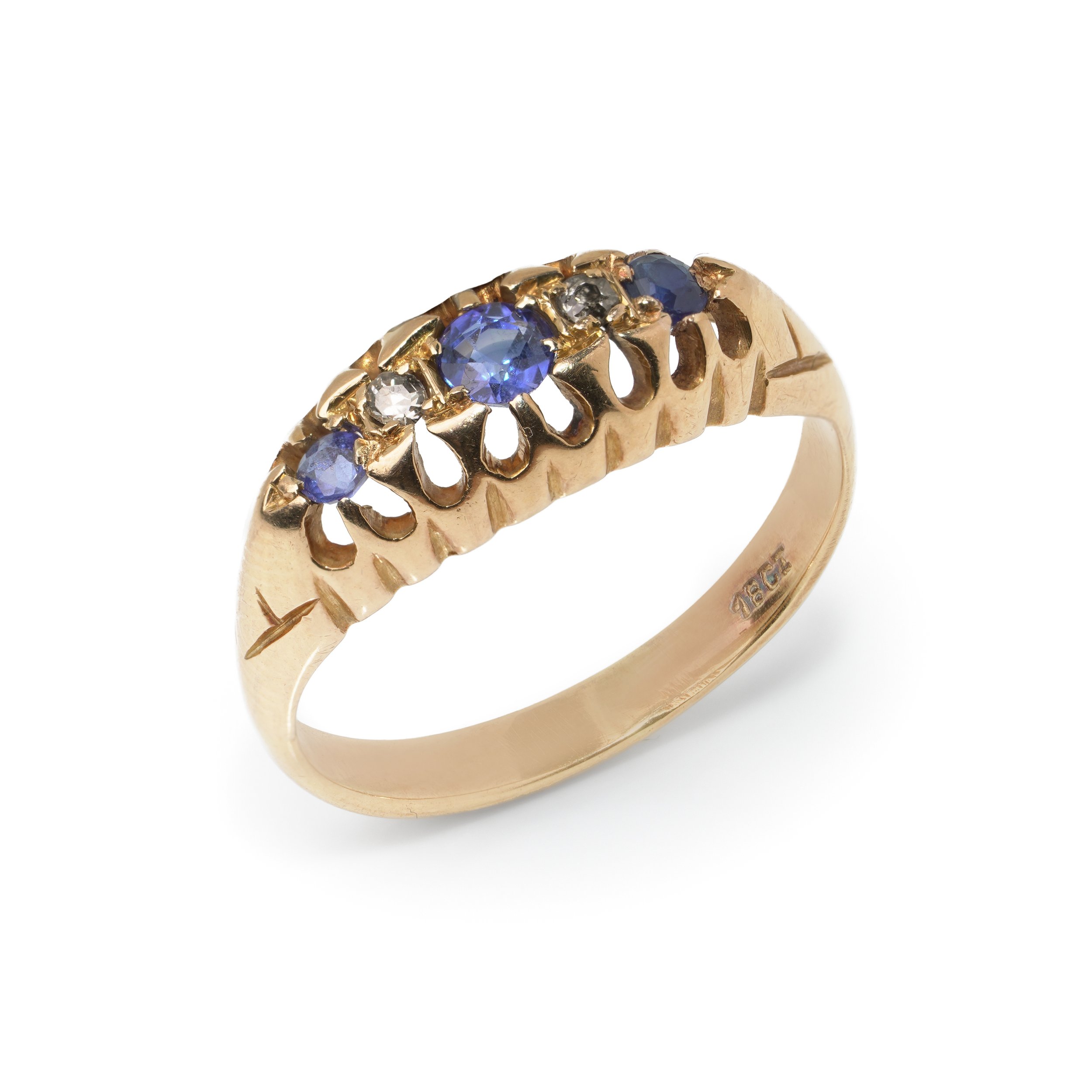 Vintage 18KT Gold Sapphire and Diamond Five Stone Ring