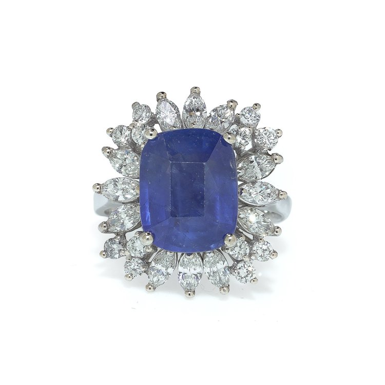 18KT White Gold Natural Sapphire and Diamond Cluster Ring
