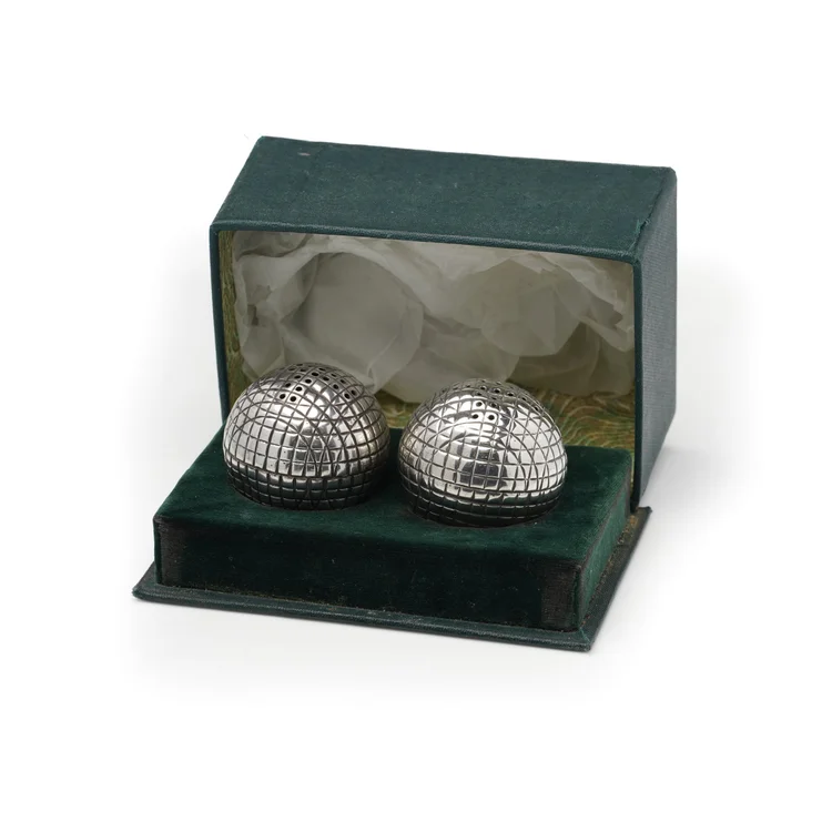 Antique Golf ball Silver Salt and Pepper Shakers, London, 1893