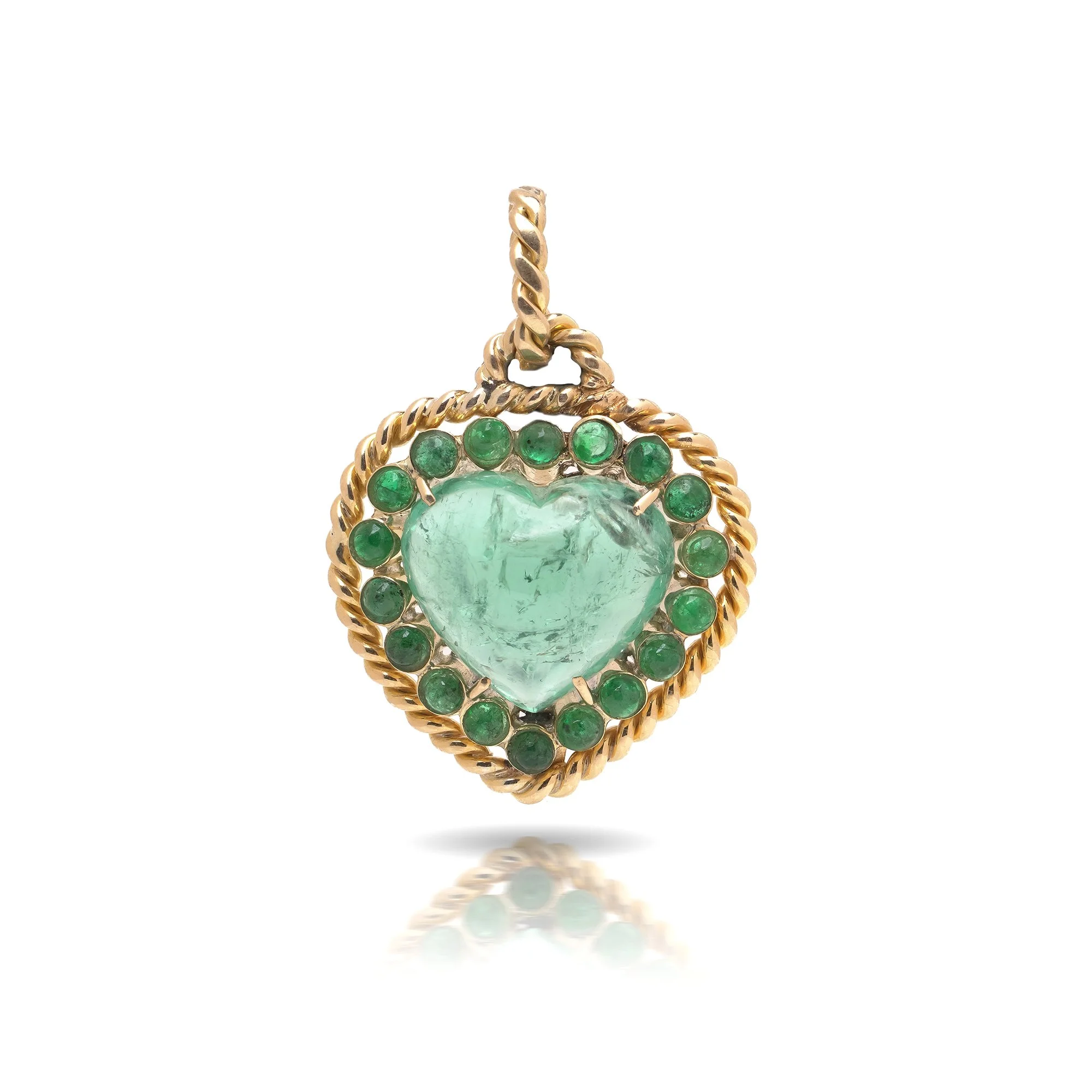 F. Moroni 18KT Gold Green Tourmaline & Emerald Pendant, 1970s