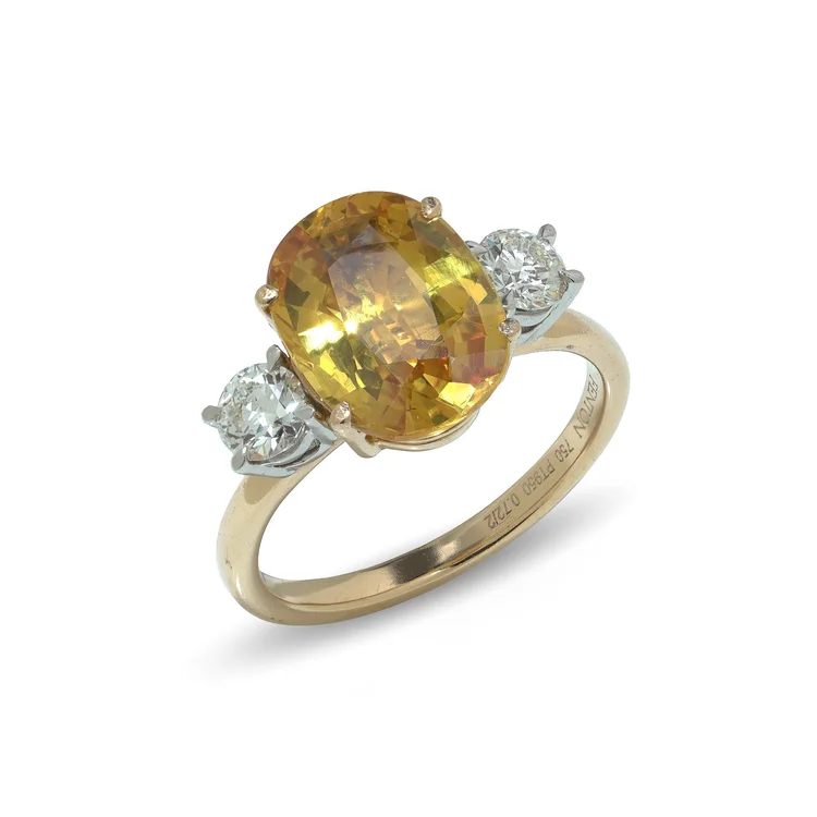 Fenton 18KT Gold and Platinum 6.00ct Natural Citrine and Diamond Three Stone Ring