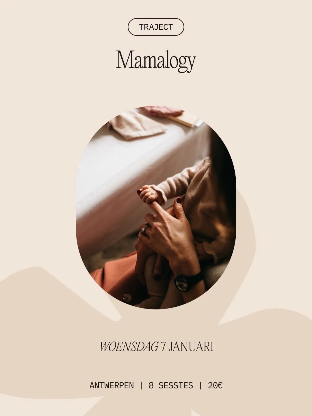 Mamalogy is een warm en verdiepend traject met een kleine, vaste groep mama&rsquo;s.
Aan de hand van herkenbare thema&rsquo;s en gerichte vragen krijg je inzichten en tools die je helpen om opnieuw dichter bij jezelf te komen.

Word de mama die jij &