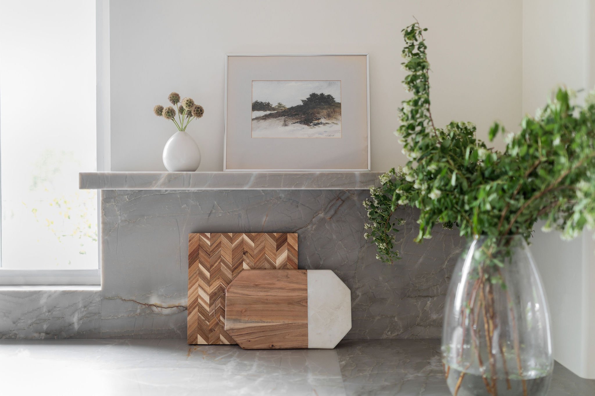 Floating shelf with greenery