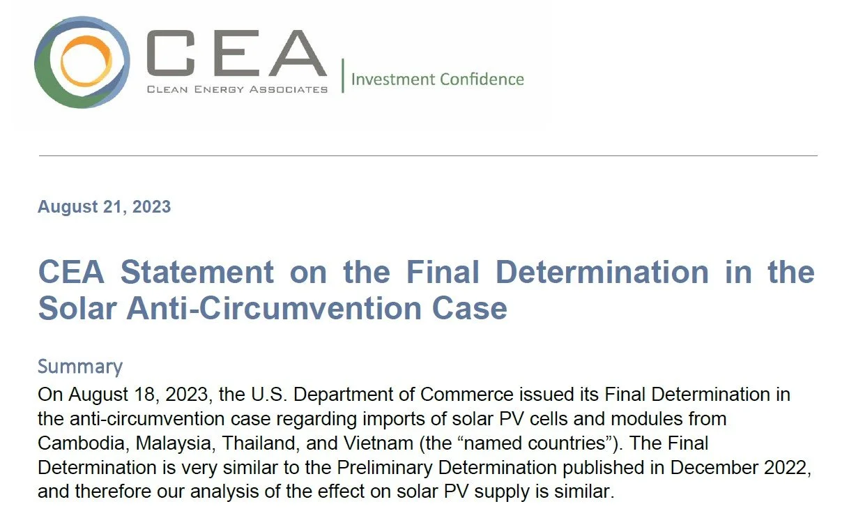 CEA Statement on the Final Determination in the Solar Anti-Circumvention Case