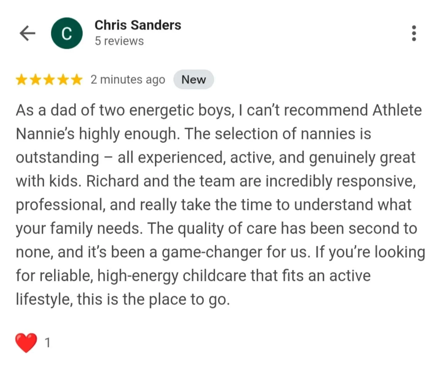 Love to receive amazing Google reviews ⭐

Thank you to all our fantastic nannies this academic year - you have all been superstars!

If you are looking for your next role drop us a DM to get started 📩

Ben and Rich 
Athlete Mannies and Nannies