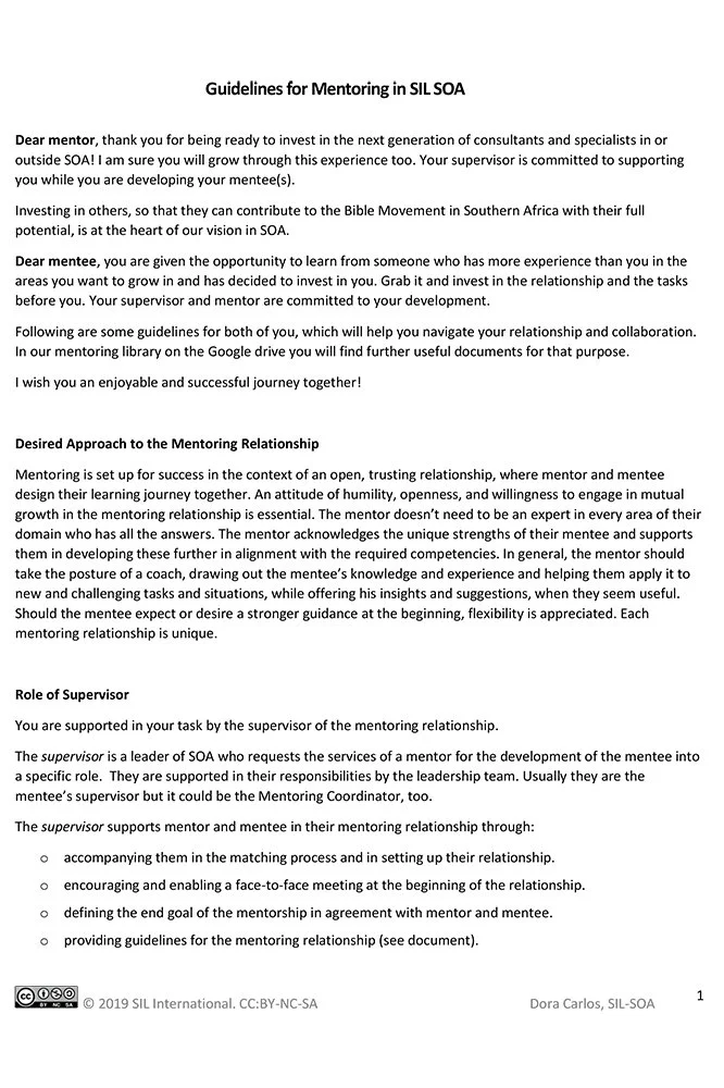 Guidelines for Mentoring