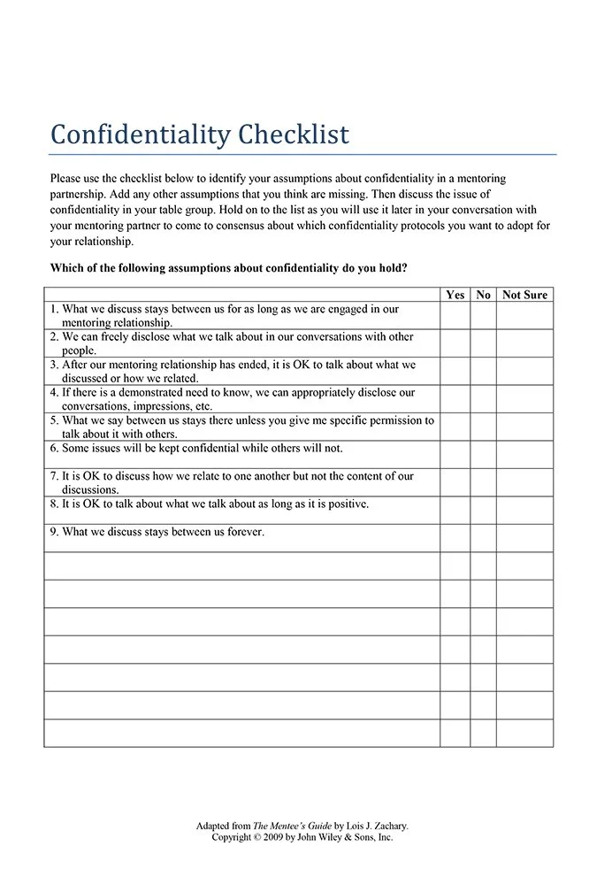 Mentor-Mentee Confidentiality Checklist