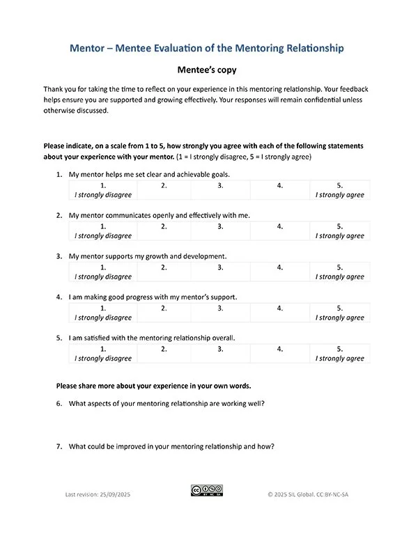 Mentor Mentee Evaluation of Relationship - Mentees