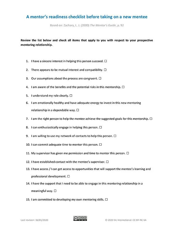 Mentors’ Readiness Checklist Before Taking On A New Mentee
