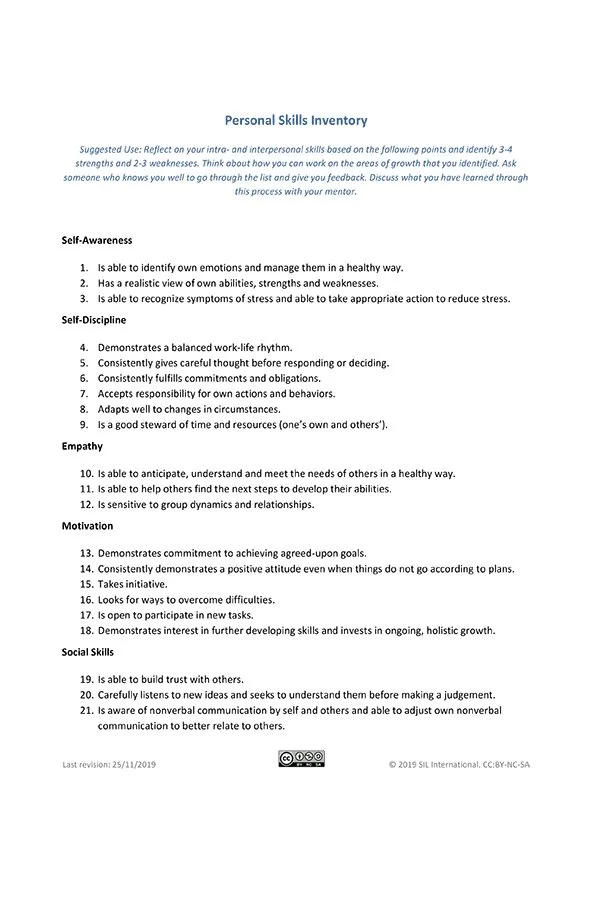 Personal Skills Inventory