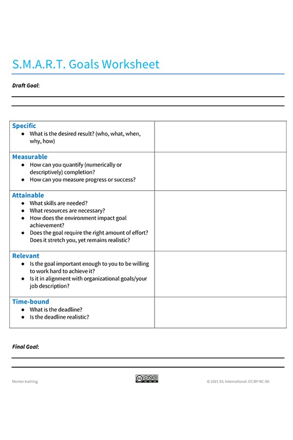 SMART goals worksheet