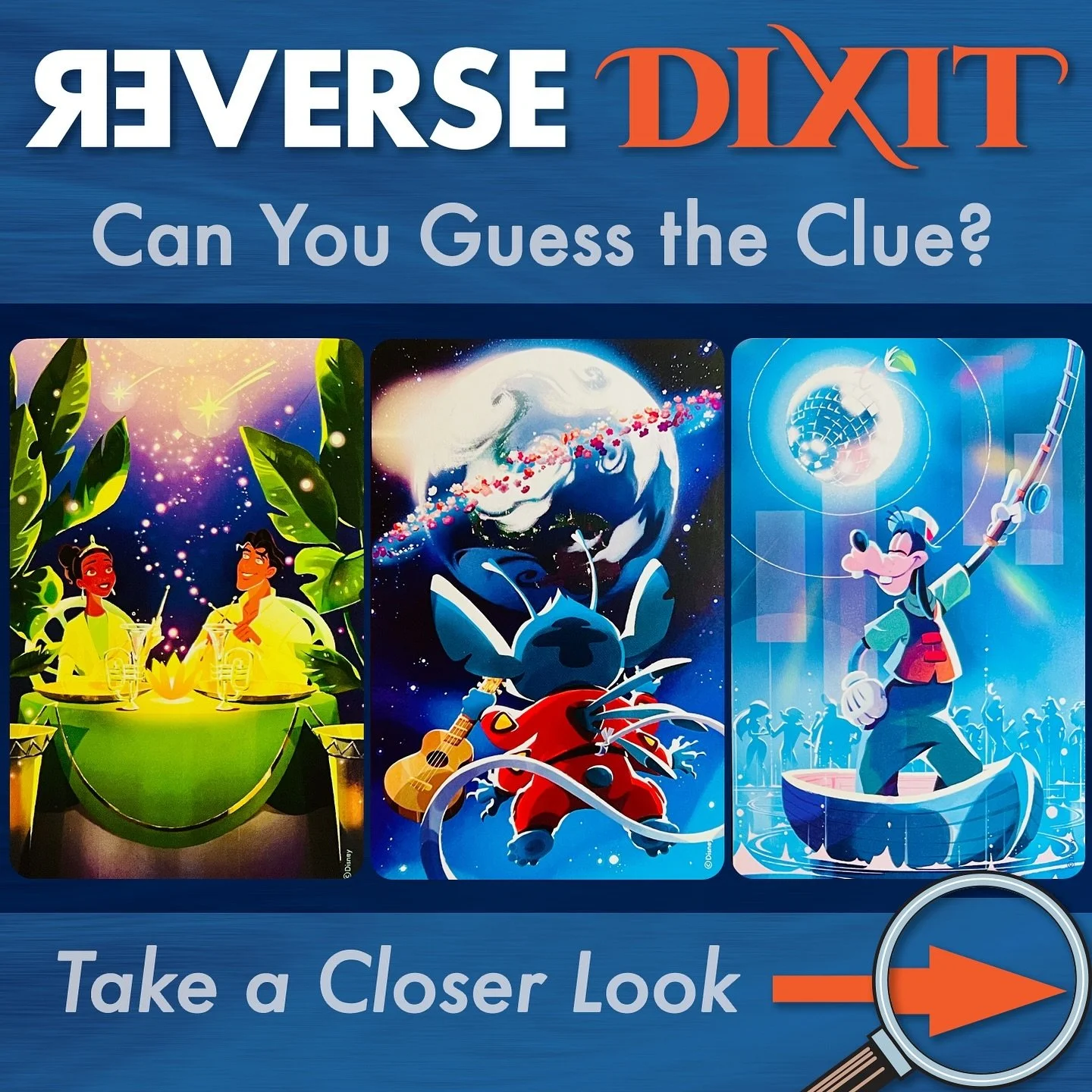 🔄 REVERSE DIXIT:
Hubby gifted me Dixit: Disney Edition for my birthday, so I thought I’d do 3 cards from it today & then start mixing them in going forward. No, the clue is not “Disney” or “Dixit.” 🤭
The clue is ju